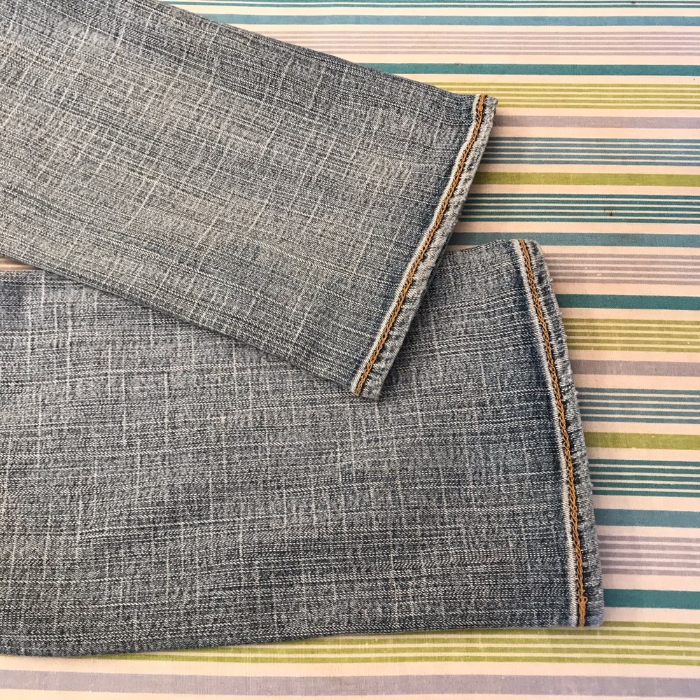 Decree Distressed Etched Acid Washed Skinny Jeans Size 7 Low Rise Denim Blue - Picture 6 of 7